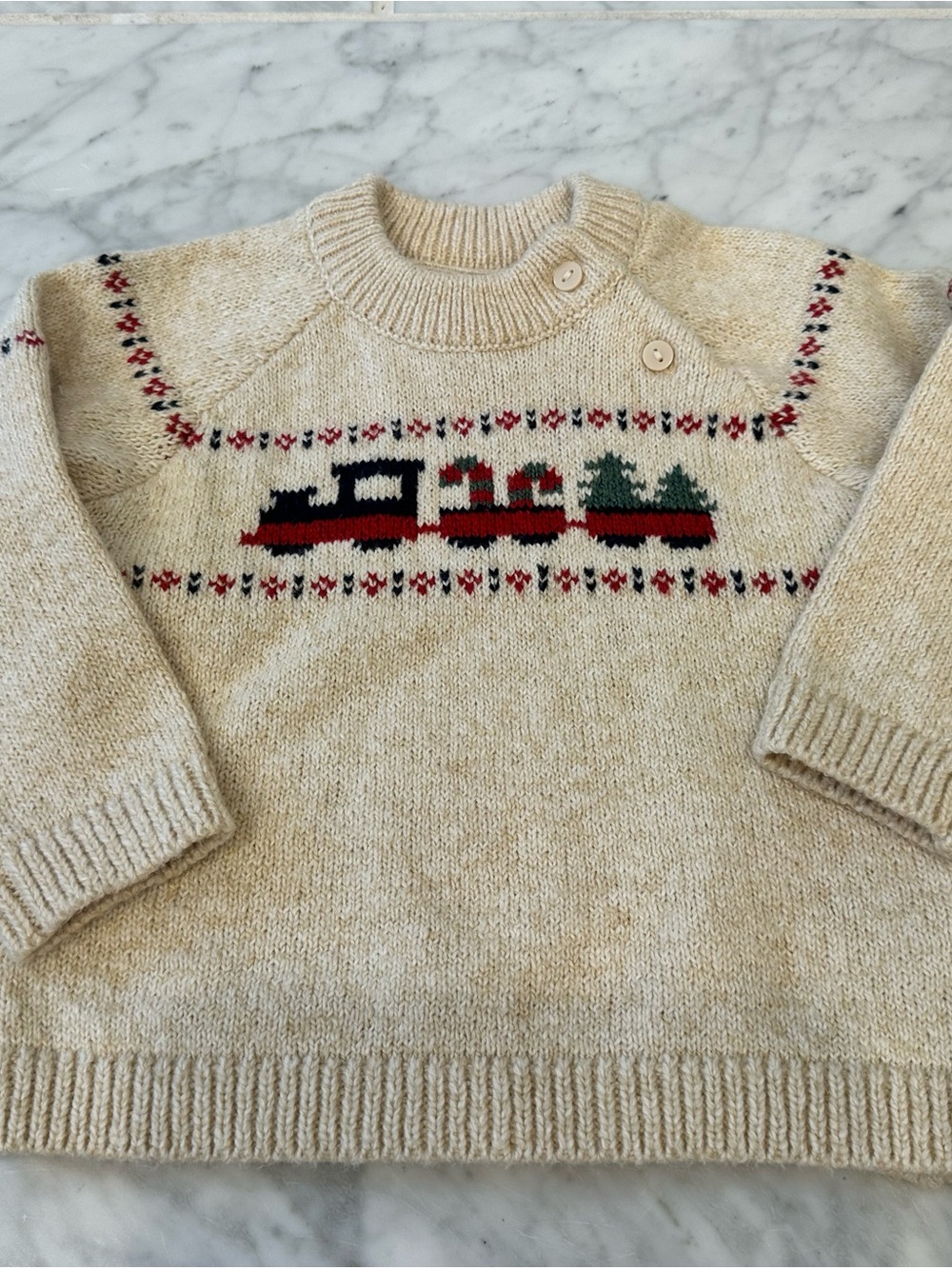 Cream Knit Holiday Train Sweater